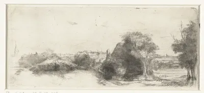 Landschap met een dorp rond een dijk