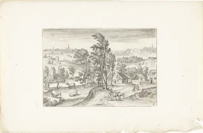 Landschap met een dorpje naast een rivier