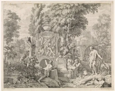 Landschap met een fontein en Diana en haar nimfen