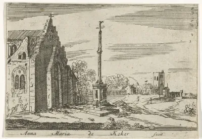 Landschap met een gedenkzuil
