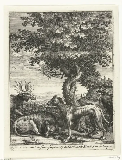 Landschap met een geit, een eland en twee honden