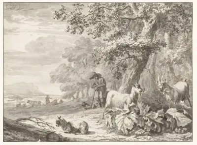 Landschap met een geitenhoeder met zijn kudde