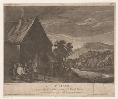 Landschap met een gezelschap bij een herberg