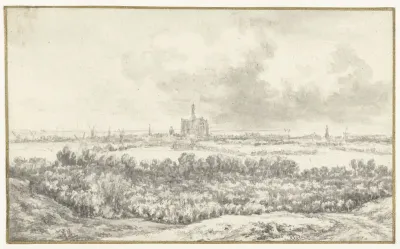 Landschap met een gezicht op Haarlem, gezien vanuit het westen