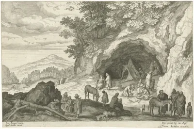Landschap met een groep Roma