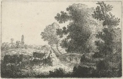 Landschap met een herderin en vee
