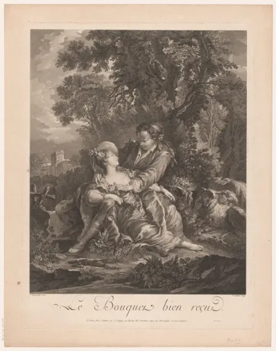 Landschap met een herderin in de armen van een herder