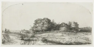 Landschap met een hooimijt en een kudde schapen