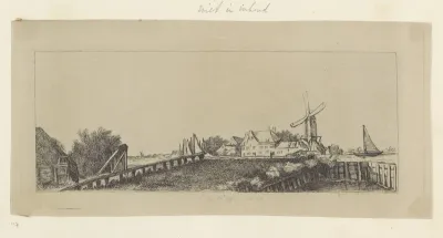 Landschap met een houten brug en molen