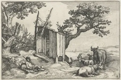 Landschap met een houten schuur