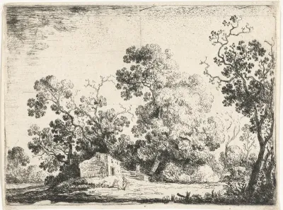 Landschap met een huis aan de rand van het bos