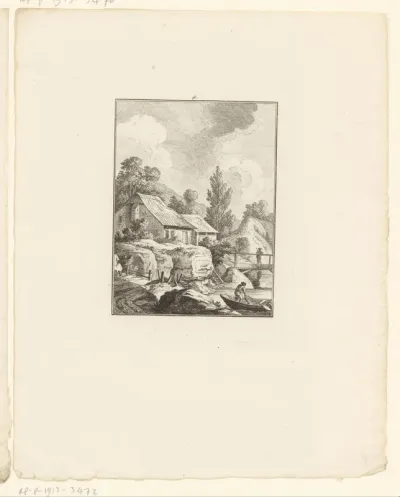 Landschap met een huis aan het water