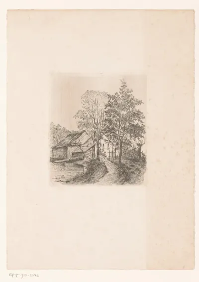 Landschap met een huis aan het water
