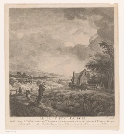 Landschap met een huis langs een pad over een brug