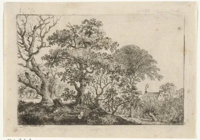 Landschap met een huis met een rokende schoorsteen