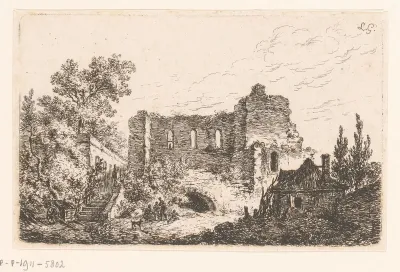 Landschap met een huis naast een ruïne