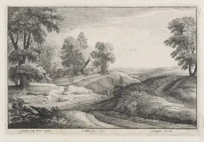 Landschap met een huis op een heuvel