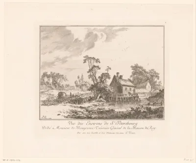 Landschap met een huis op een steiger in de buurt van Sint-Petersburg
