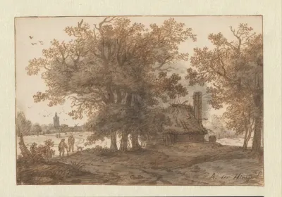 Landschap met een huis tussen bomen