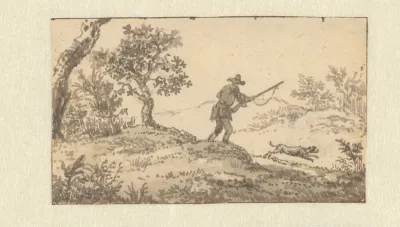 Landschap met een jager en zijn hond