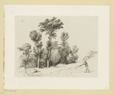 Landschap met een jager voor een bos