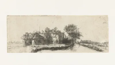 Landschap met een kanaal en hek