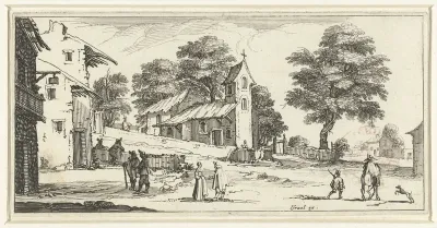 Landschap met een kerk in een dorp