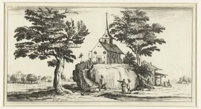 Landschap met een kerk op een rots