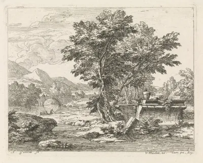 Landschap met een klassieke ruïne