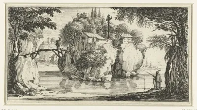 Landschap met een klooster op een rots