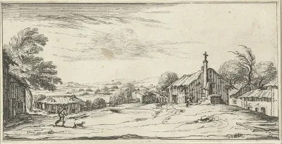 Landschap met een knielende man