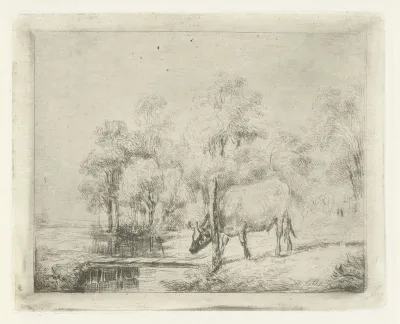 Landschap met een koe naast een sloot