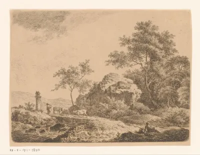 Landschap met een koeherder op een brug
