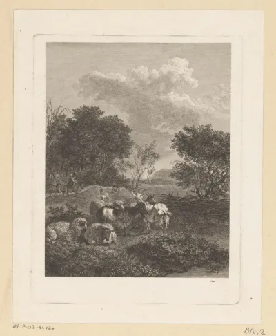 Landschap met een kudde geiten en schapen