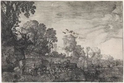 Landschap met een kudde op een brug
