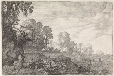 Landschap met een kudde op een brug