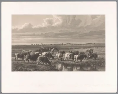 Landschap met een kudde runderen en twee herders
