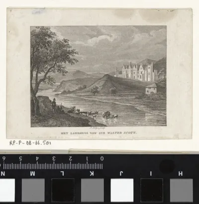 Landschap met een landhuis aan een rivier
