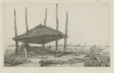 Landschap met een lege hooiberg