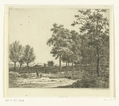 Landschap met een man en een jongetje bij een rivier