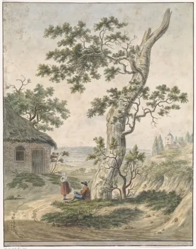 Landschap met een man en vrouw bij een boom