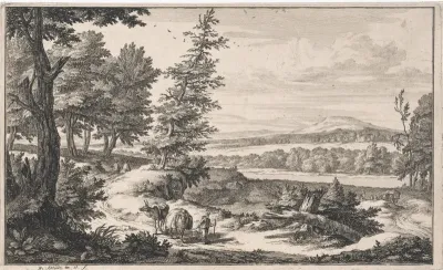 Landschap met een man met twee ezels