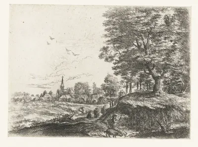 Landschap met een man met varkens