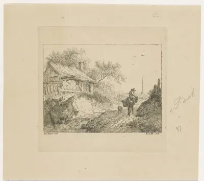 Landschap met een man op een ezel