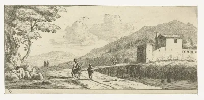 Landschap met een man op een ezel