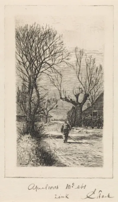 Landschap met een man op een weg