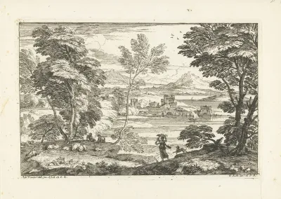 Landschap met een meid en haar hond