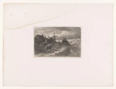 Landschap met een molen, een vrouw en een grazende koe