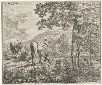 Landschap met een muildier en geiten