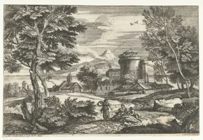 Landschap met een oude vrouw